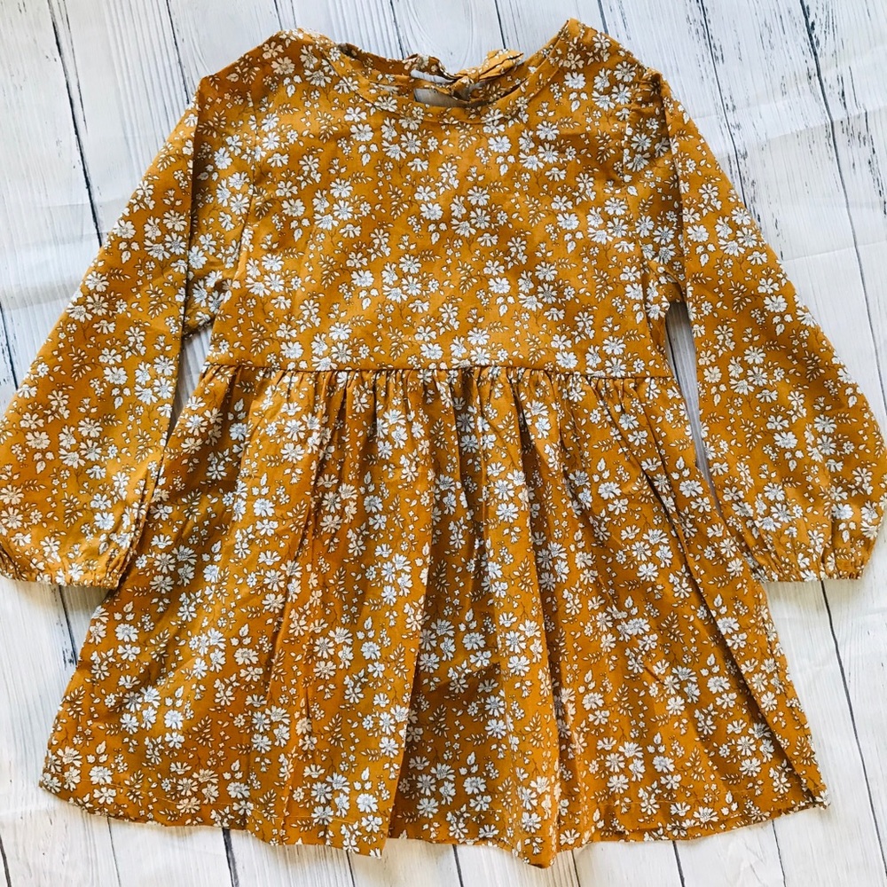 Brand New Mustard Floral Dress Size 3-4 Years